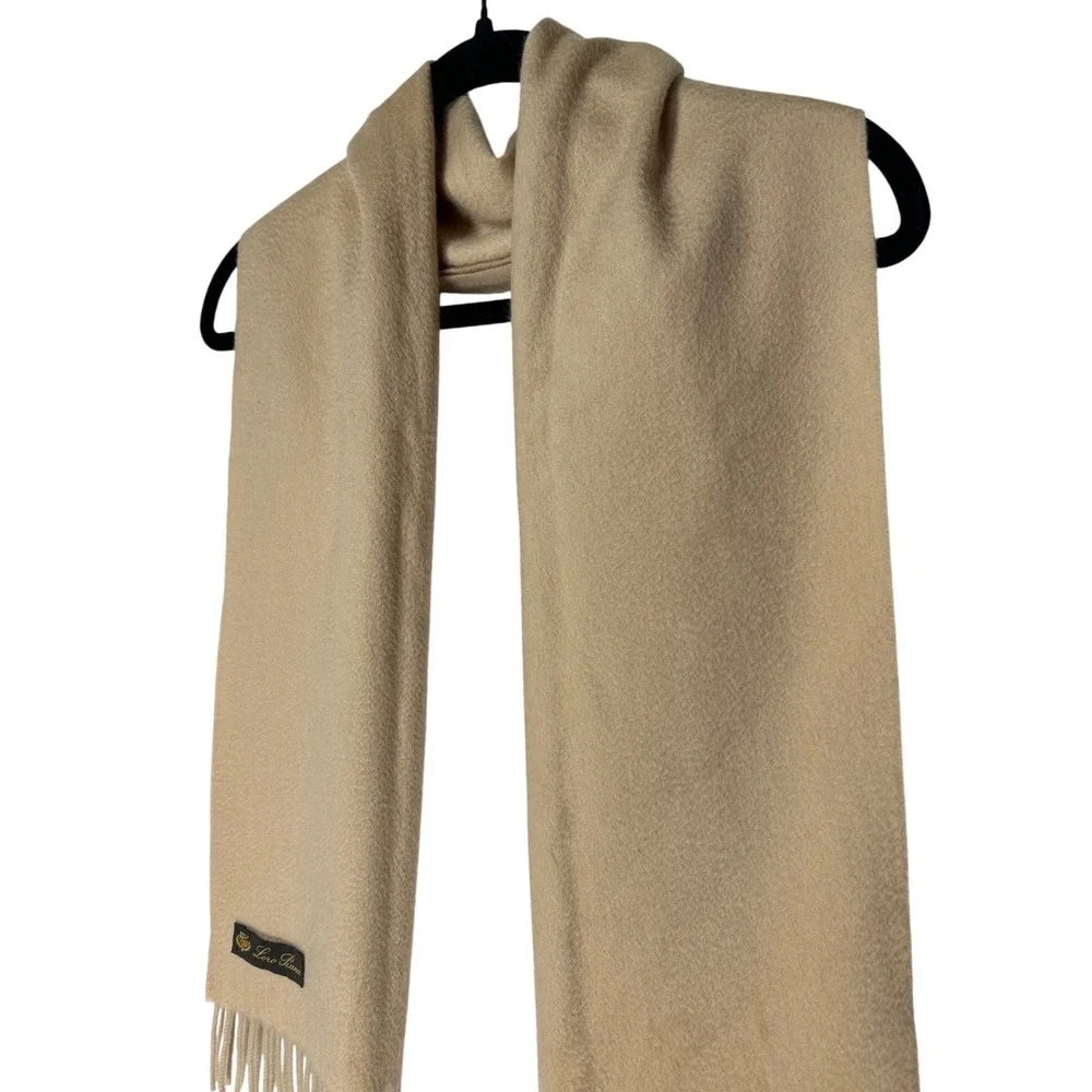 Loro Piana 100% Cashmere Made in Italy Fringed Scarf Tan Beige 54